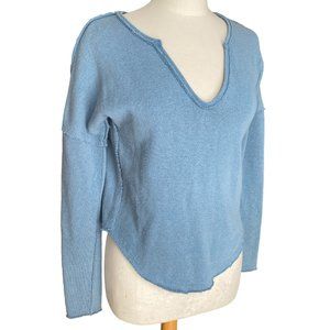 NWT We The Free Come & Get It Sweater Blue Raw Edge Slouchy Lagenlook Grunge-S